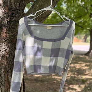 Altar'd State Grey and Cream Square Neck, Crop Sweater